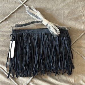 Barneys New York Blue Fringe Clutch